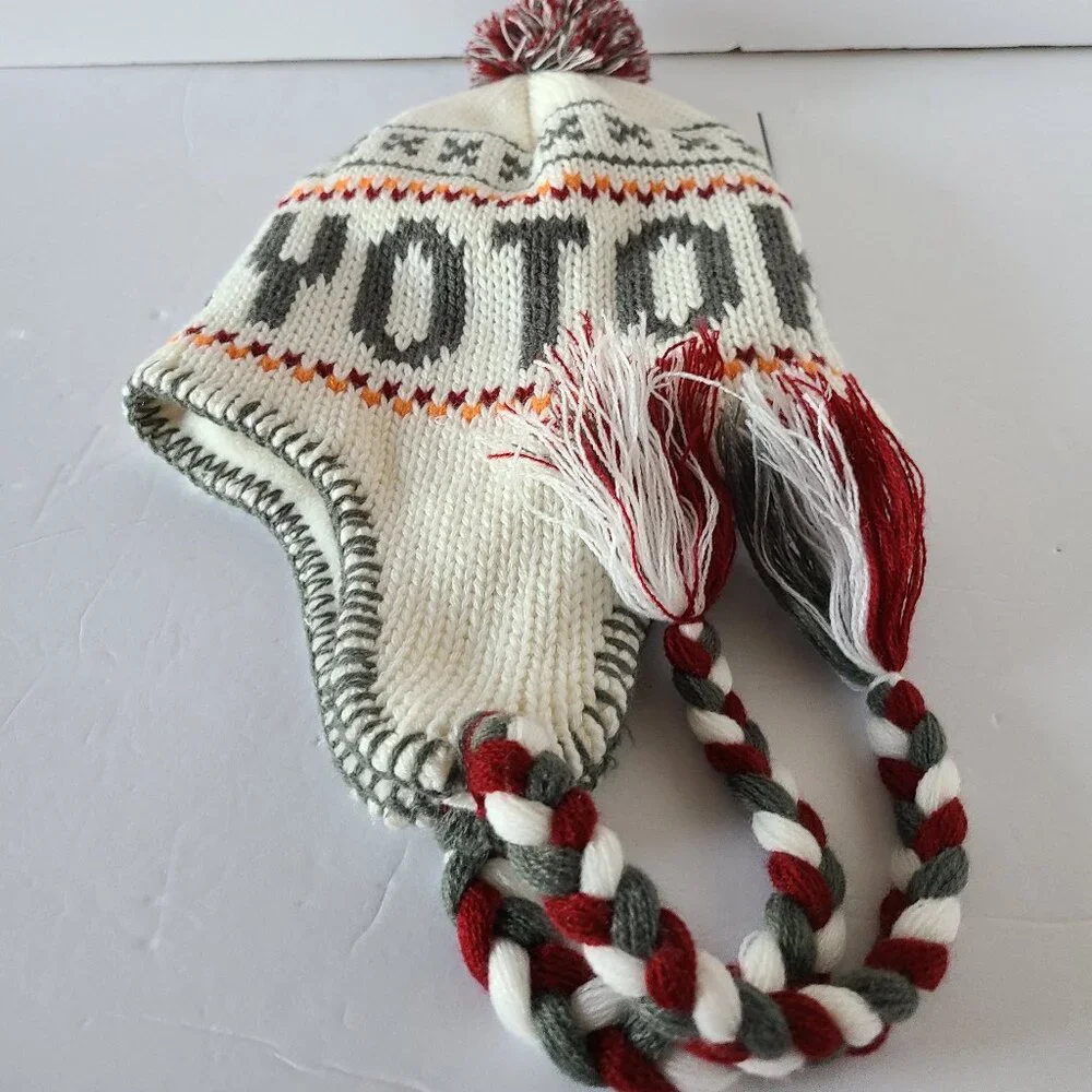 ROBIN RUTH KNITTED PERUVIAN HAT/BRAIDED TASSEL BEANIE-WINTER SKI STYLE- ONE SIZE